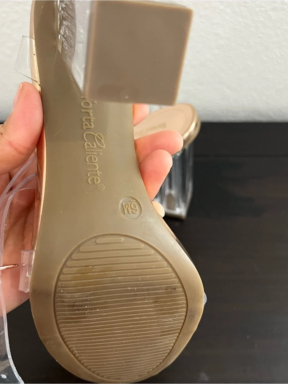 Torta Caliente Kiara Transparent Strap Block Heel Sandals in Nude Size 6M